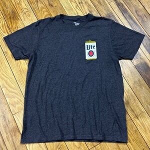 Miller Lite‎ T Shirt Mens Size Medium Dark Gray Pocket Graphic Tee